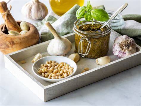 Ingredientes frescos para preparar pesto casero
