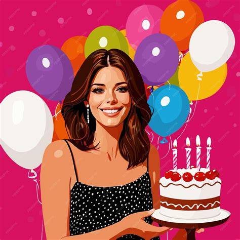 Mujer celebrando su cumpleaños con un pastel personalizado