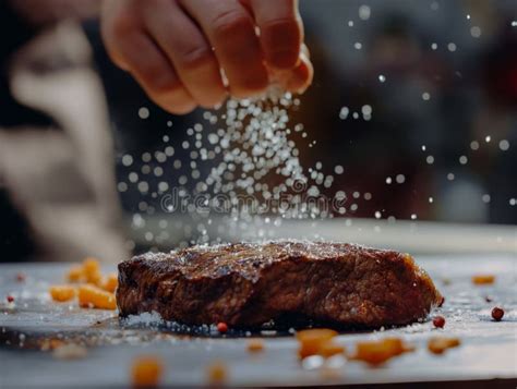 Manos sazonando carne con sal kosher