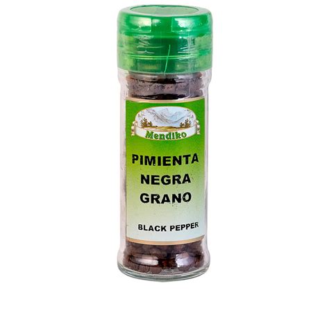 Imagen de un frasco de vidrio con pimienta negra en grano bien cerrado