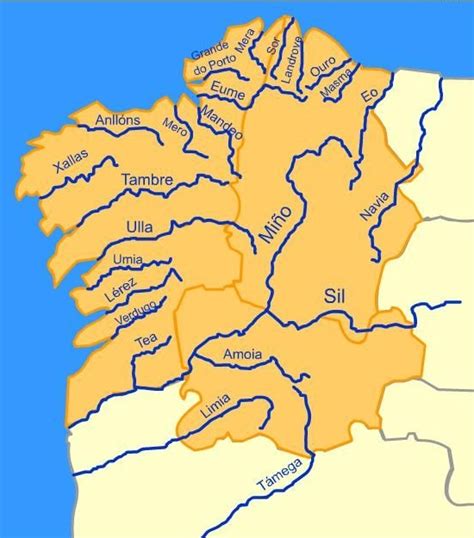 Mapa de los ríos salmoneros de Galicia
