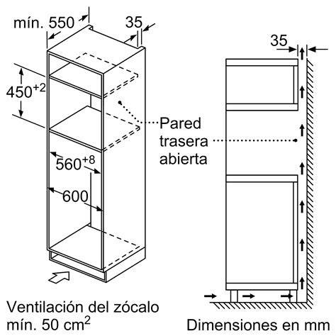 Esquema de las dimensiones del horno Bosch CMA585GS0