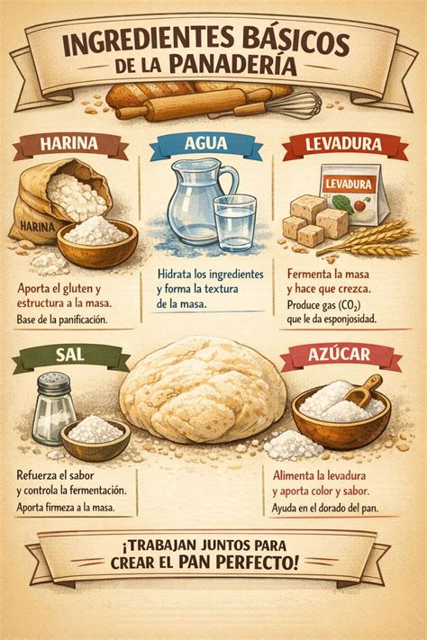 Ingredientes básicos de la panadería: harina, agua y levadura