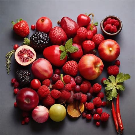 Variedad de frutas y verduras rojas