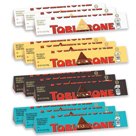 Variedades de Toblerone: chocolate con leche, negro y blanco