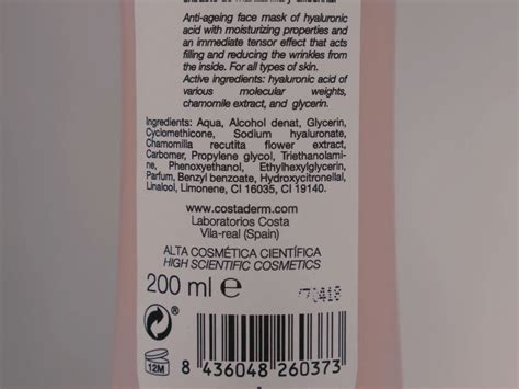 Ejemplo de etiqueta INCI en un producto cosmético