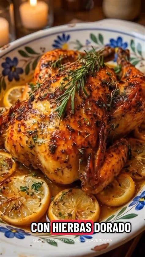 Pollo asado con hierbas aromáticas y limón