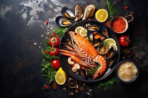 Variedad de mariscos para relleno de crepes