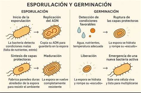 Ilustración del proceso de apareamiento y formación de esporas en levaduras