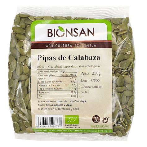 Información nutricional de pipas de calabaza