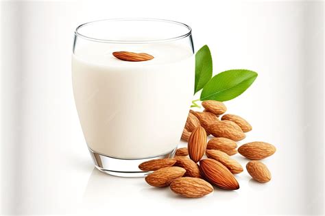 Vaso de leche de almendras y almendras