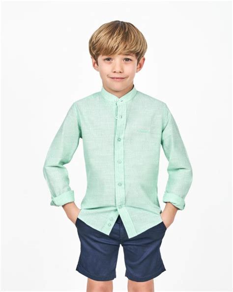 Camisa de salmón para bebé niño con cuello mao