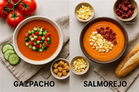 Recetas tradicionales de gazpacho y salmorejo servidos en cuencos