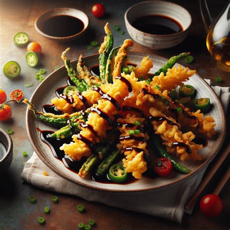Verduras en tempura servidas con salsa