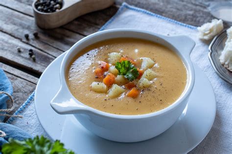Sopa de patata tradicional con pan migado