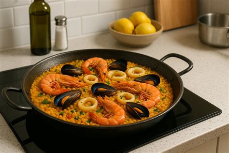 Proceso de cocción del arroz en una paella