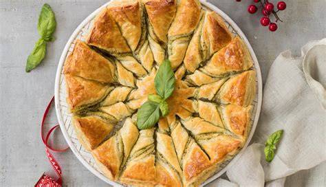 Proceso de elaboración de la estrella de hojaldre con pesto