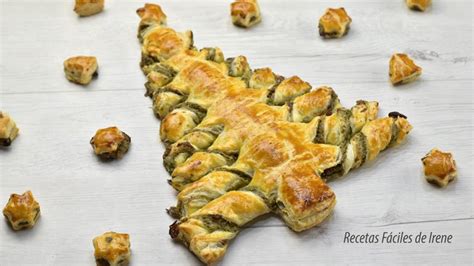 Árbol de Navidad de hojaldre relleno de salsa pesto