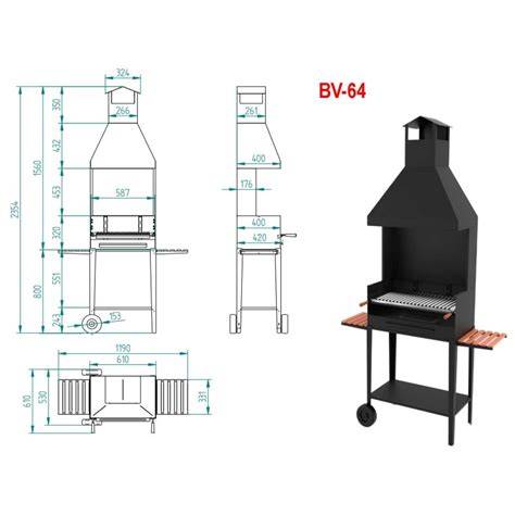 Esquema de las medidas de una barbacoa de chapa rectangular