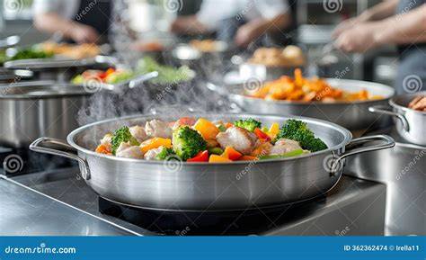 Equipo de cocina preparando platos frescos