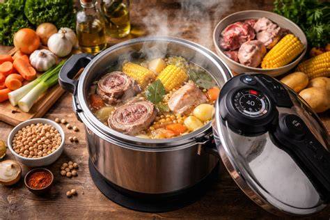 Olla express cocinando un puchero