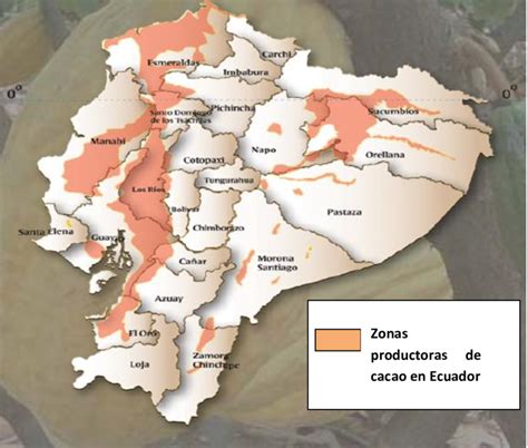 Mapa de las principales regiones productoras de cacao en Ecuador