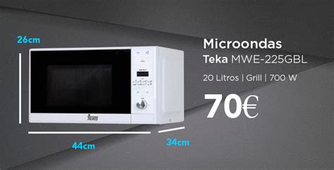 Tabla comparativa de dimensiones de microondas por capacidad
