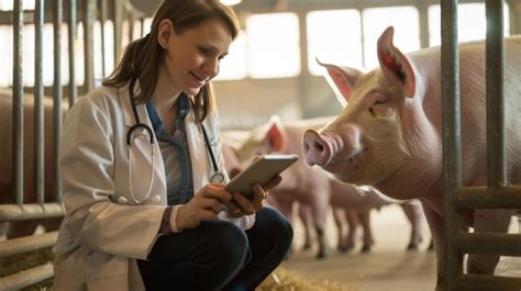 Veterinario examinando un cerdo