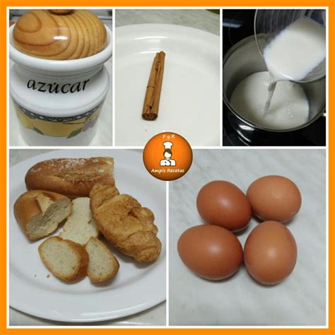 Ingredientes para hacer pudin de pan: pan duro, huevos, leche, leche condensada