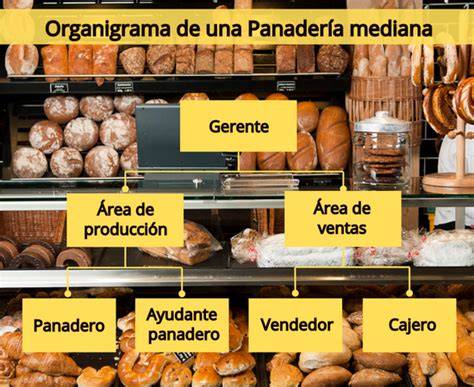 Jerarquía de puestos en una panadería industrial, mostrando roles y responsabilidades