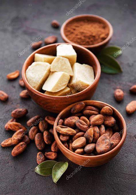 Granos de cacao y manteca de cacao