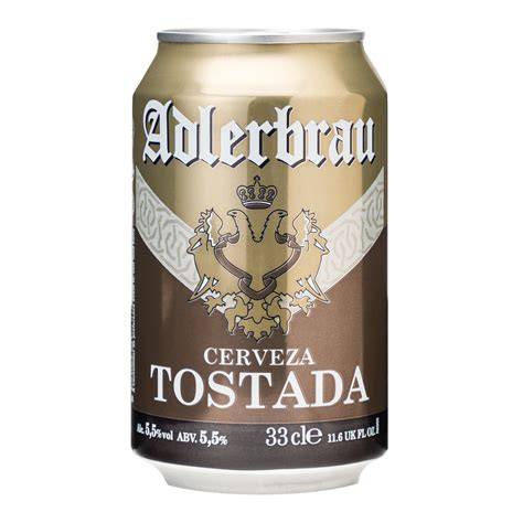 Lata de cerveza Adlerbrau Tostada con sus tonos dorados y marrones