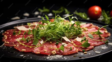 Ternera asada en rodajas finas con hierbas frescas