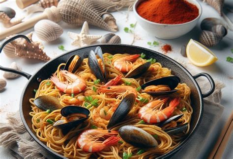 Proceso de preparación de espaguetis con mariscos