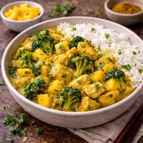 Curry de brócoli en un bol