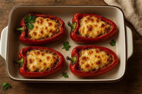 Pimientos rellenos horneándose