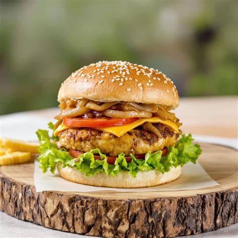 Montaje de hamburguesa con lechuga, tomate y cebolla caramelizada