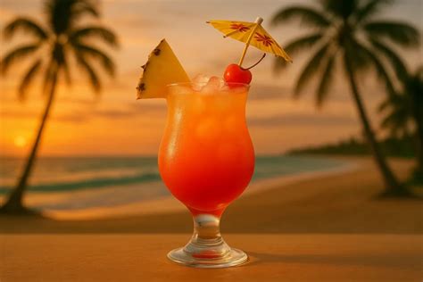 Cóctel Bahama Mama servido en un vaso Collins con decoración tropical
