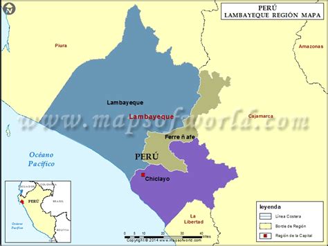 Mapa de la región de Lambayeque, Perú, destacando Chiclayo