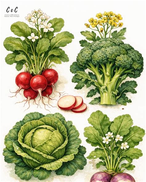 Diversidad de verduras de la familia Brassicaceae