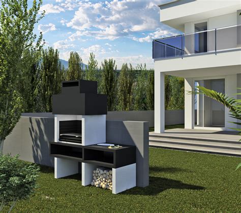 Diseño de barbacoa de obra moderna en un jardín