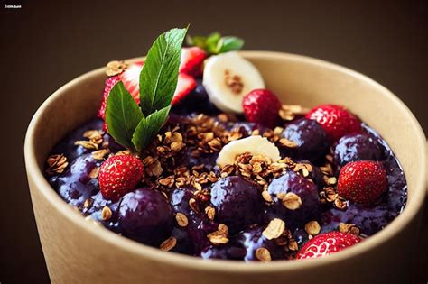 Tazón de açaí con frutas frescas y granola