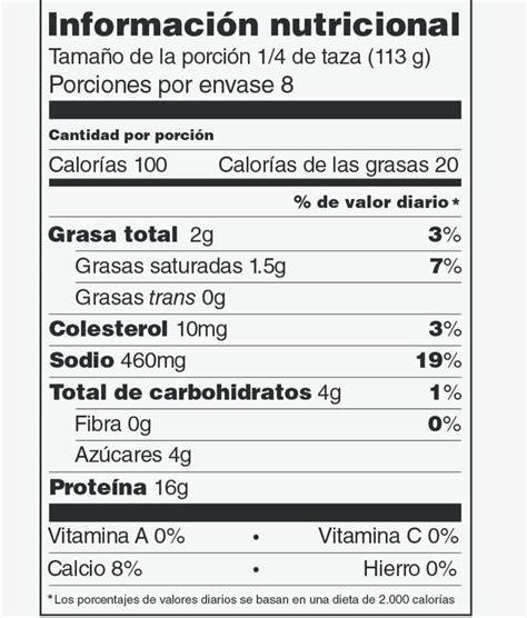 Etiqueta nutricional estándar de alimentos