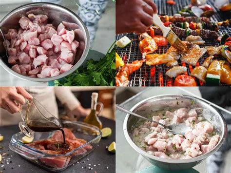 Variedad de carnes y mariscos marinados listos para Mookata