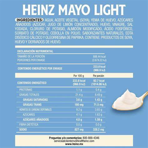 Etiqueta nutricional de la mayonesa light