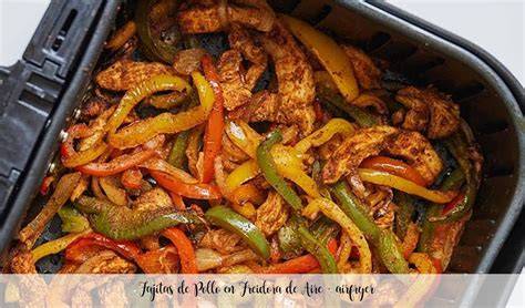 Proceso de cocción de fajitas en freidora de aire