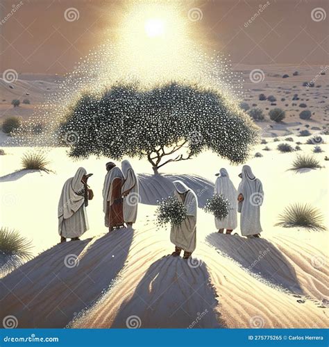 Ilustración del maná cayendo en el desierto
