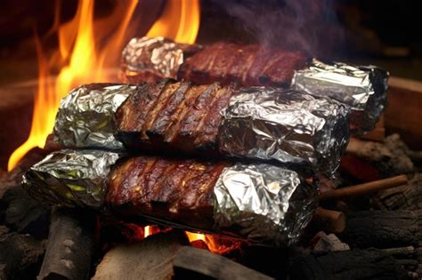 Costillas envueltas en papel de aluminio en el horno