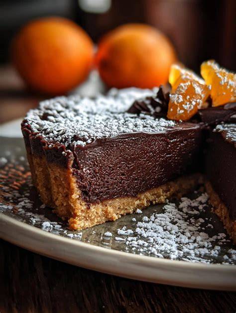 Tarta de chocolate negro y naranja con una copa de vino Garnacha