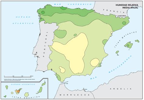 Mapa de humedad relativa anual media en España
